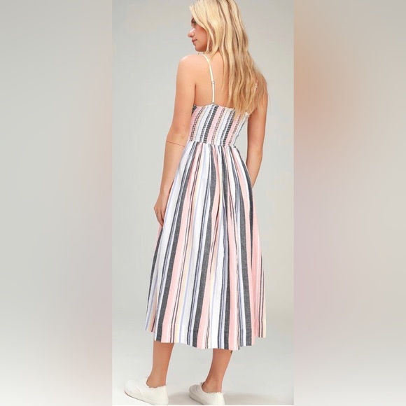 Free People Lilah multicolor Striped pleated Midi Dress size M - Picture 6 of 17